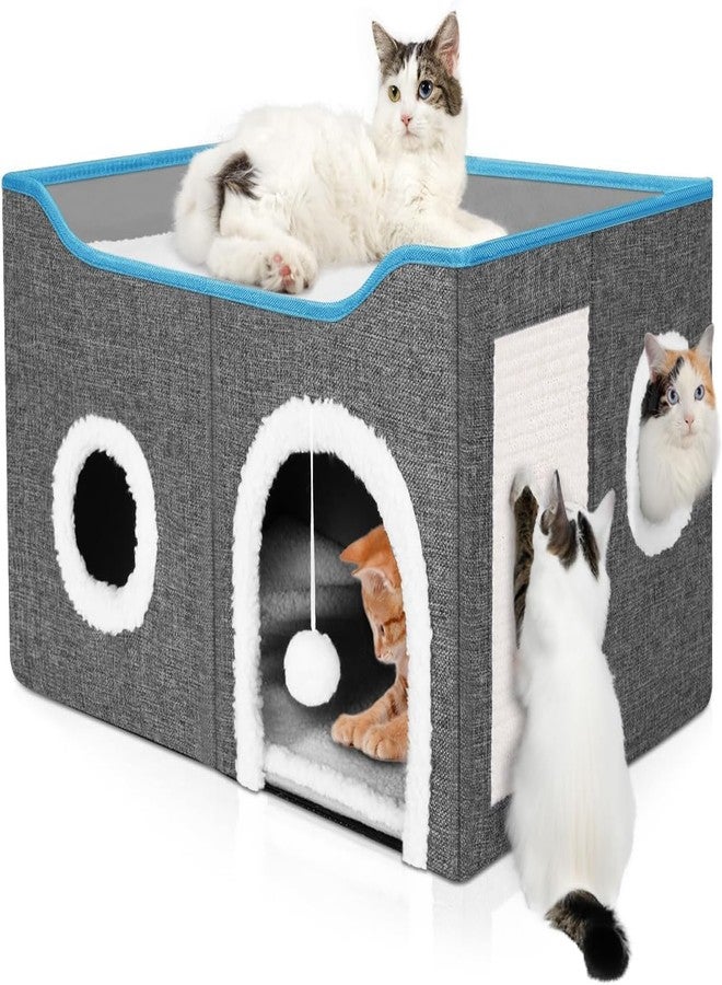 Glaceon Cat House, Cat Beds for Indoor Cats, Foldable Cat Cave with Fluffy Ball and Scratching Pad, Cat House Indoor for Multi Small Pets (GL-02) - Image 1